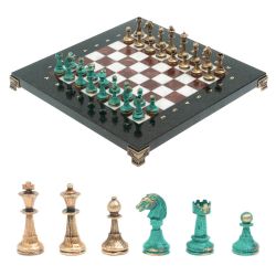 Шахматы &quot;Стаунтон&quot; фигуры бронза / патина 28х28 см из мрамора и лемезита — 