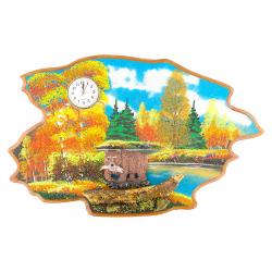 Часы с картиной &quot;Медведь с рыбой осень&quot; 50х32 см каменная крошка — 