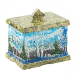 Шкатулка змеевик рисунок Зима 9х6,5х7,5 см — 