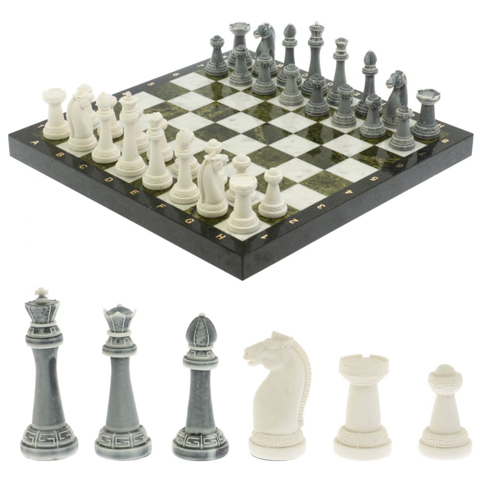 Шахматы "Стаунтон" доска 40х40 см мрамор / змеевик фото 1 — 