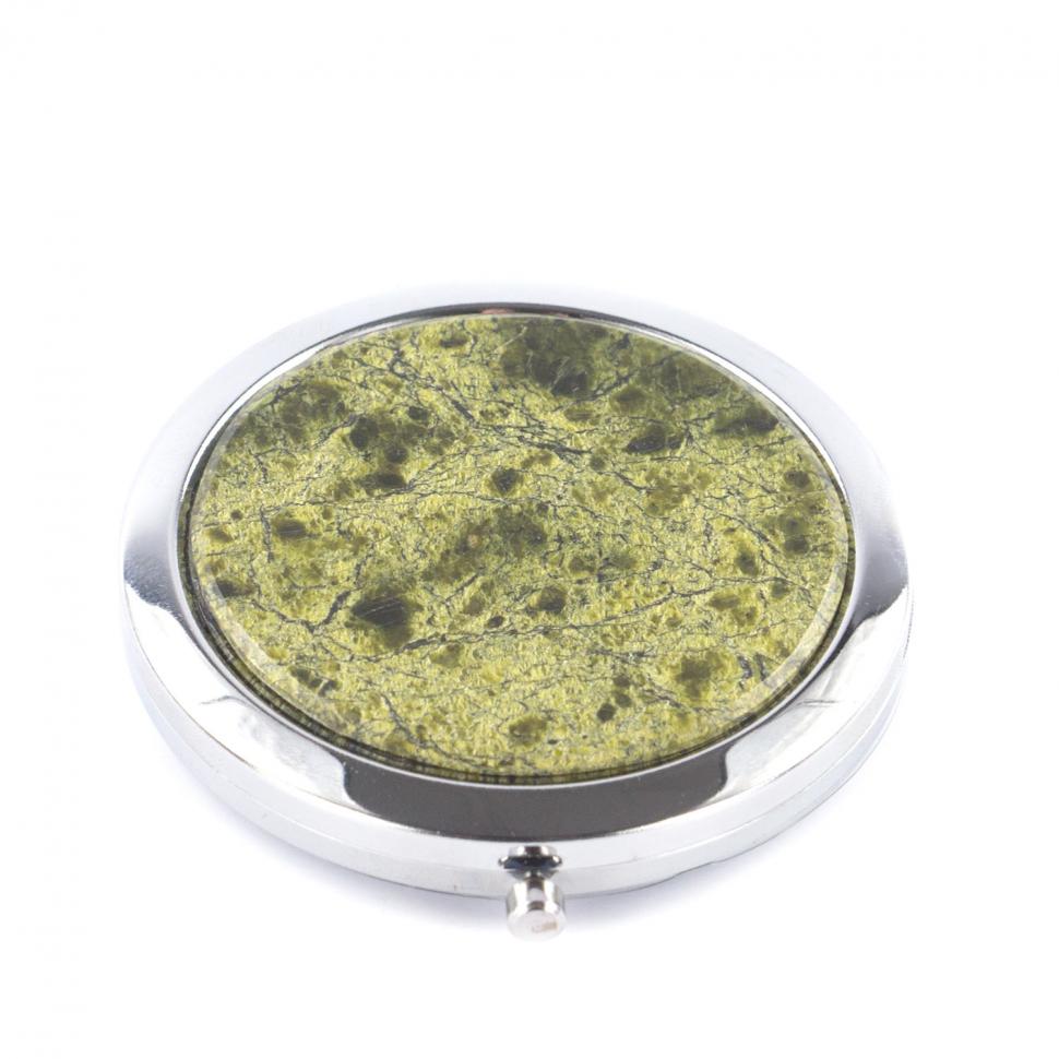 Зеркало карманное двухстороннее из змеевика цвет серебро фото 1 — 