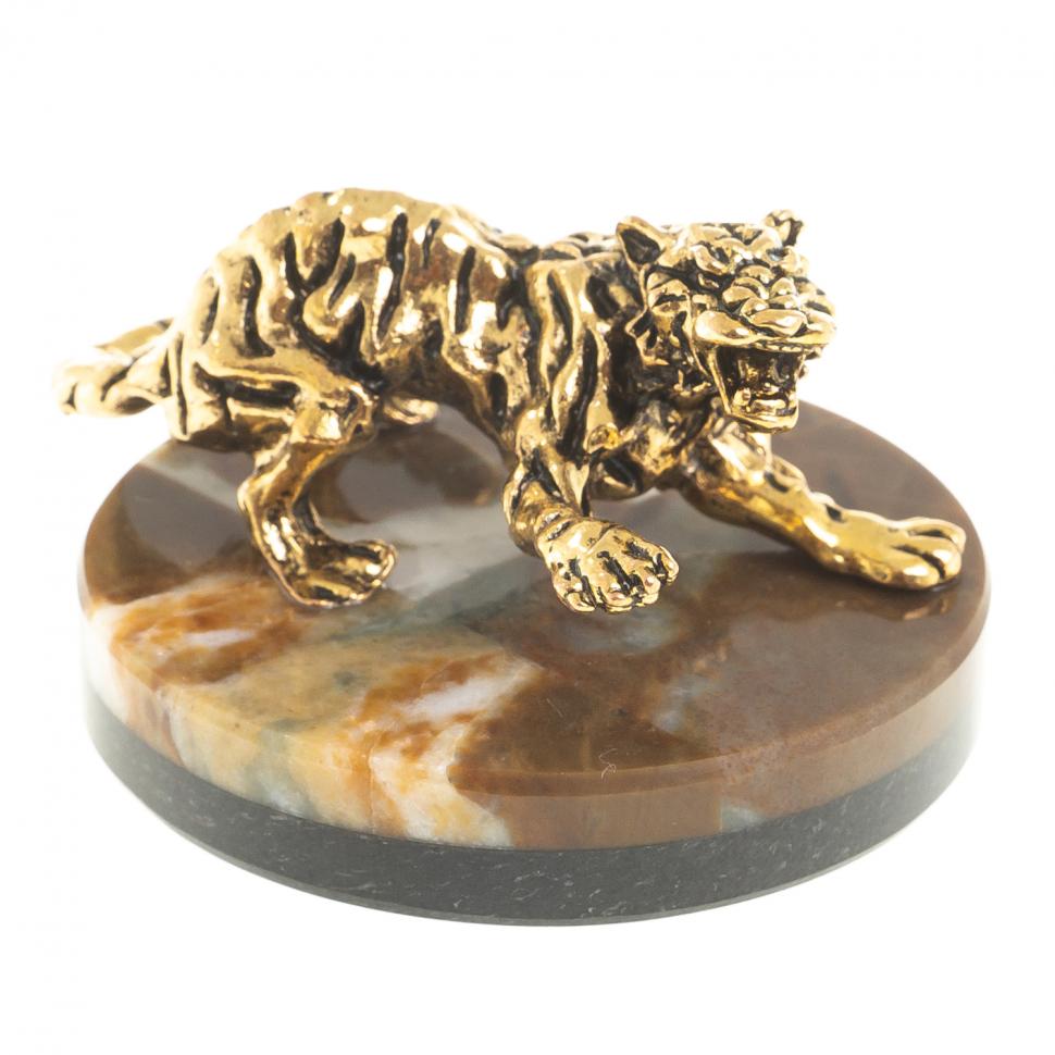 Фигурка "Рычащий тигр" камень офиокальцит коричневый фото 1 — 