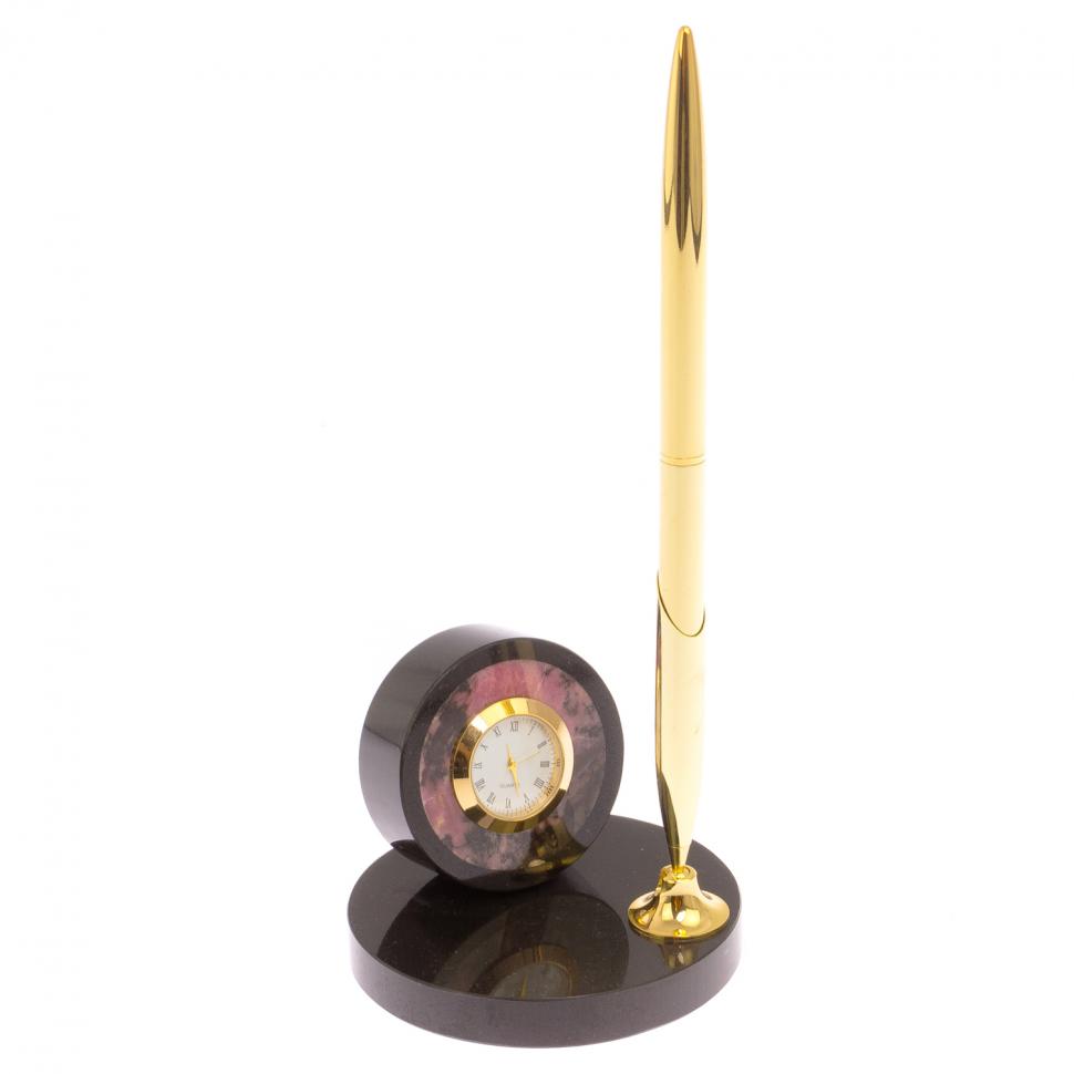 Часы настольные с ручкой камень родонит фото 1 — 