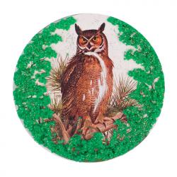 Магнит с рисунком &quot;Филин на ветке&quot; змеевик — 