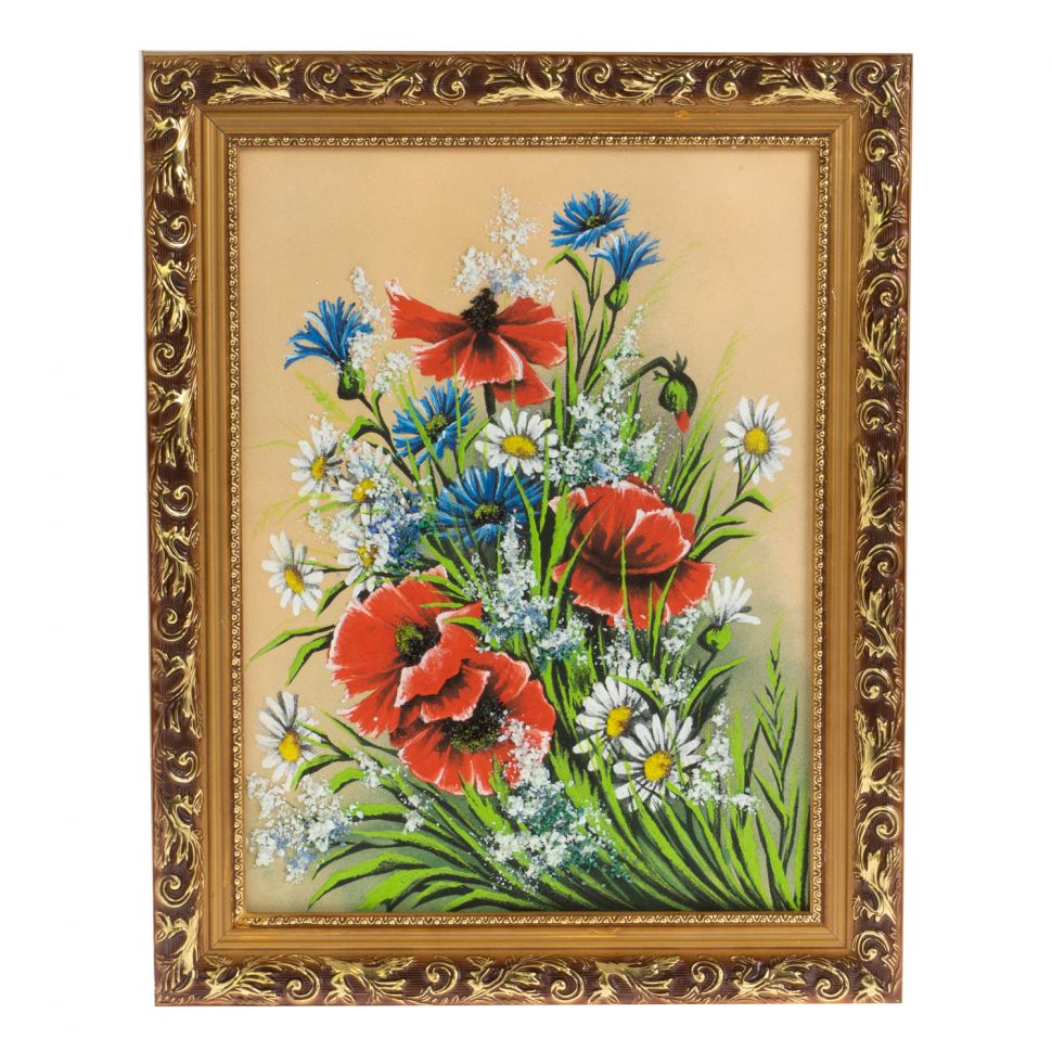 Картина из каменной крошки "Полевые цветы" багет 30х40 см зеленый фон фото 1 — 