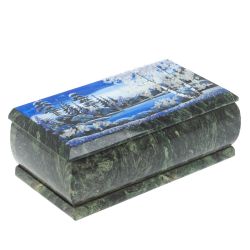 Шкатулка &quot;Зимний пейзаж&quot; из шабровского змеевика 18х9х6,5 см — 