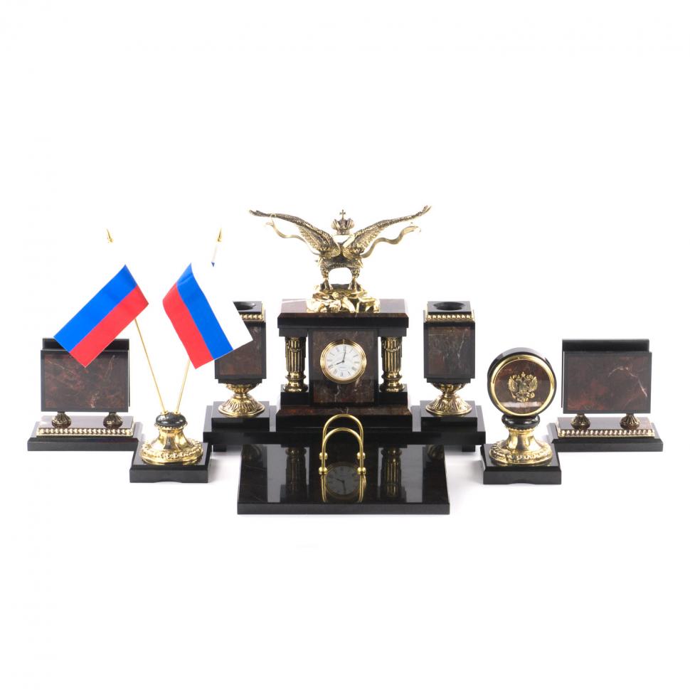 Письменный набор в подарок руководителю "Двуглавый орел" камень яшма бронза фото 1 — 