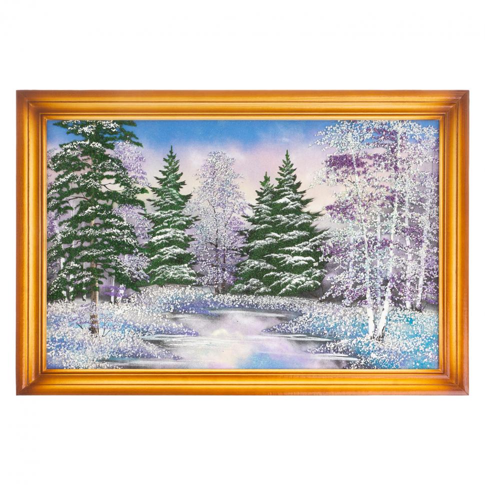 Картина "Зимний пейзаж" багет дерево 46х66 см, каменная крошка фото 1 — 