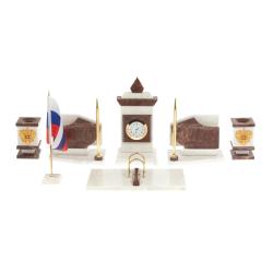 Письменный прибор мрамор лемезит с гербом и флагом России — 