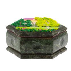 Шкатулка шестигранная с рисунком &quot;Летний пейзаж&quot; 14х12,5х7 см змеевик — 