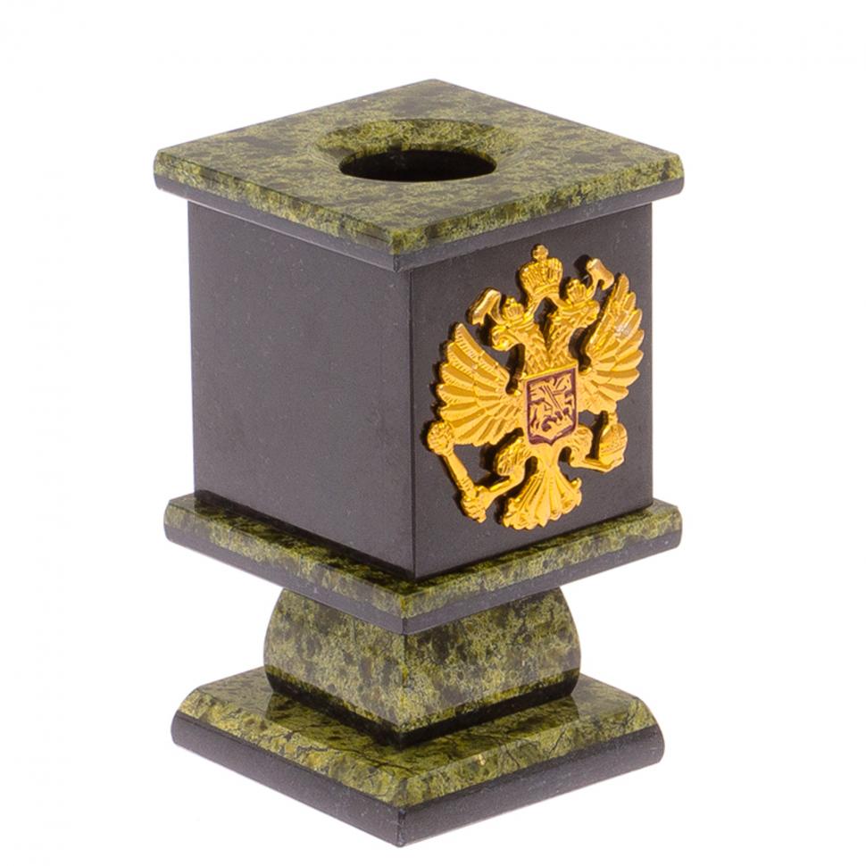 Карандашница из змеевика с Гербом РФ фото 1 — 