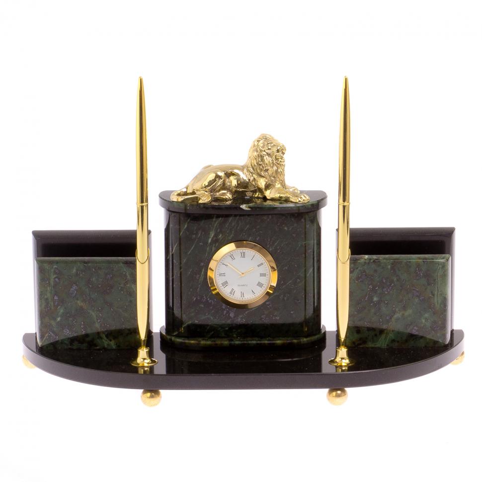 Настольный прибор "Лев" камень нефрит фото 1 — 