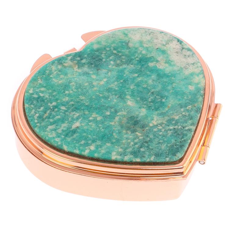 Таблетница "Сердце" на 3 отделения камень амазонит цвет красное золото фото 1 — 