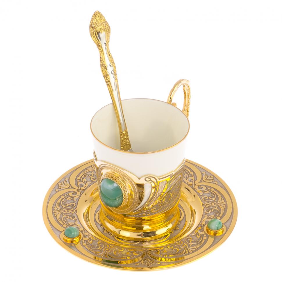 Кофейный набор "Агат" из зеленого агата 80 мл фото 1 — 