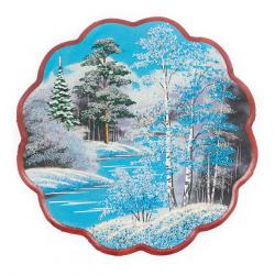 Панно с рисунком из камня &quot;Зимний пейзаж&quot; круглое 36x36 см — 