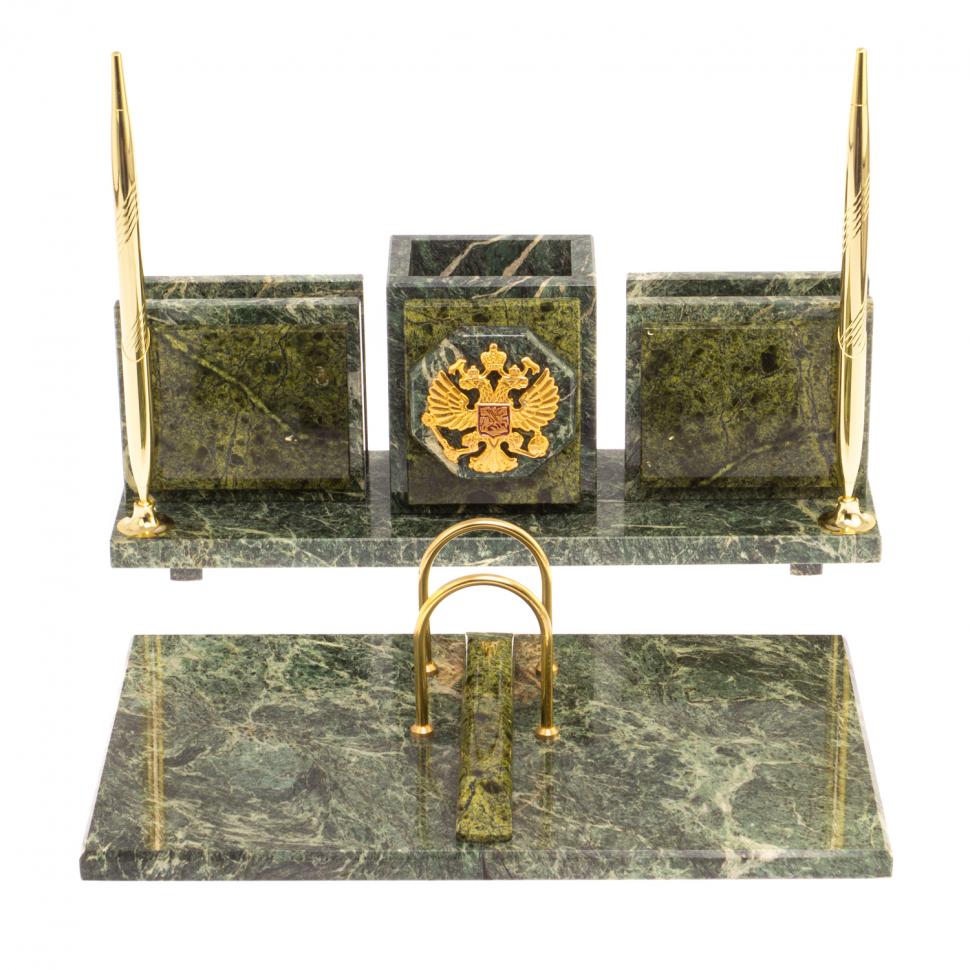 Письменный набор "Офисный" из змеевика с гербом РФ фото 1 — 