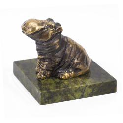 Статуэтка &quot;Бегемот сидит&quot; из бронзы и змеевика — 