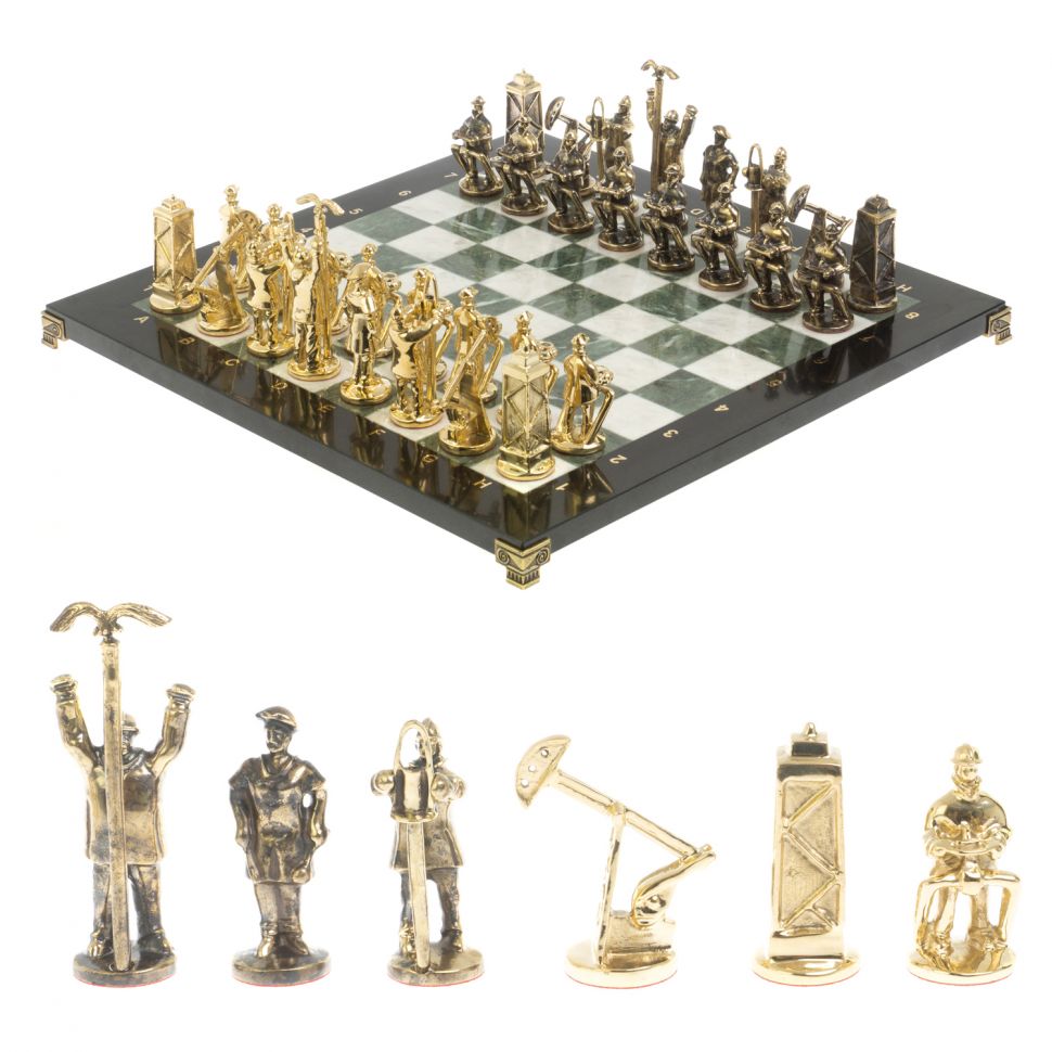 Шахматы подарочные "Нефтяники" 44х44 см шабровский змеевик мрамор фото 1 — 