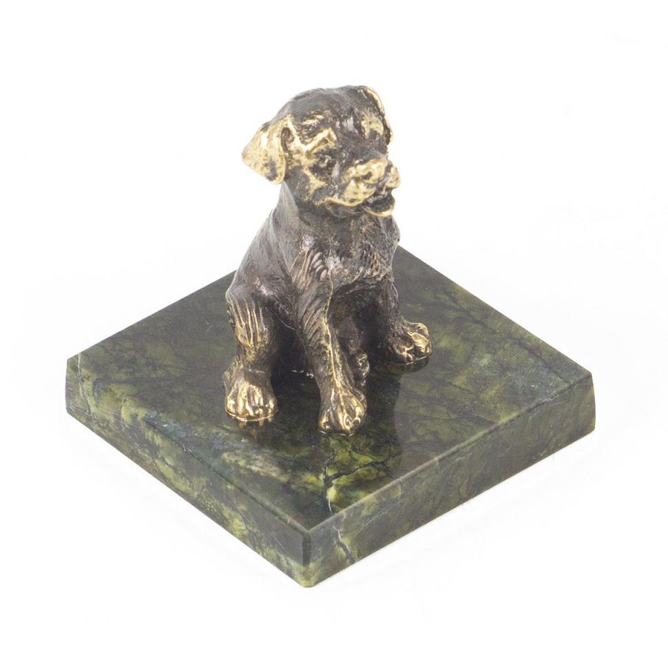 Статуэтка "Собачка средняя №6" из бронзы и змеевика фото 1 — 