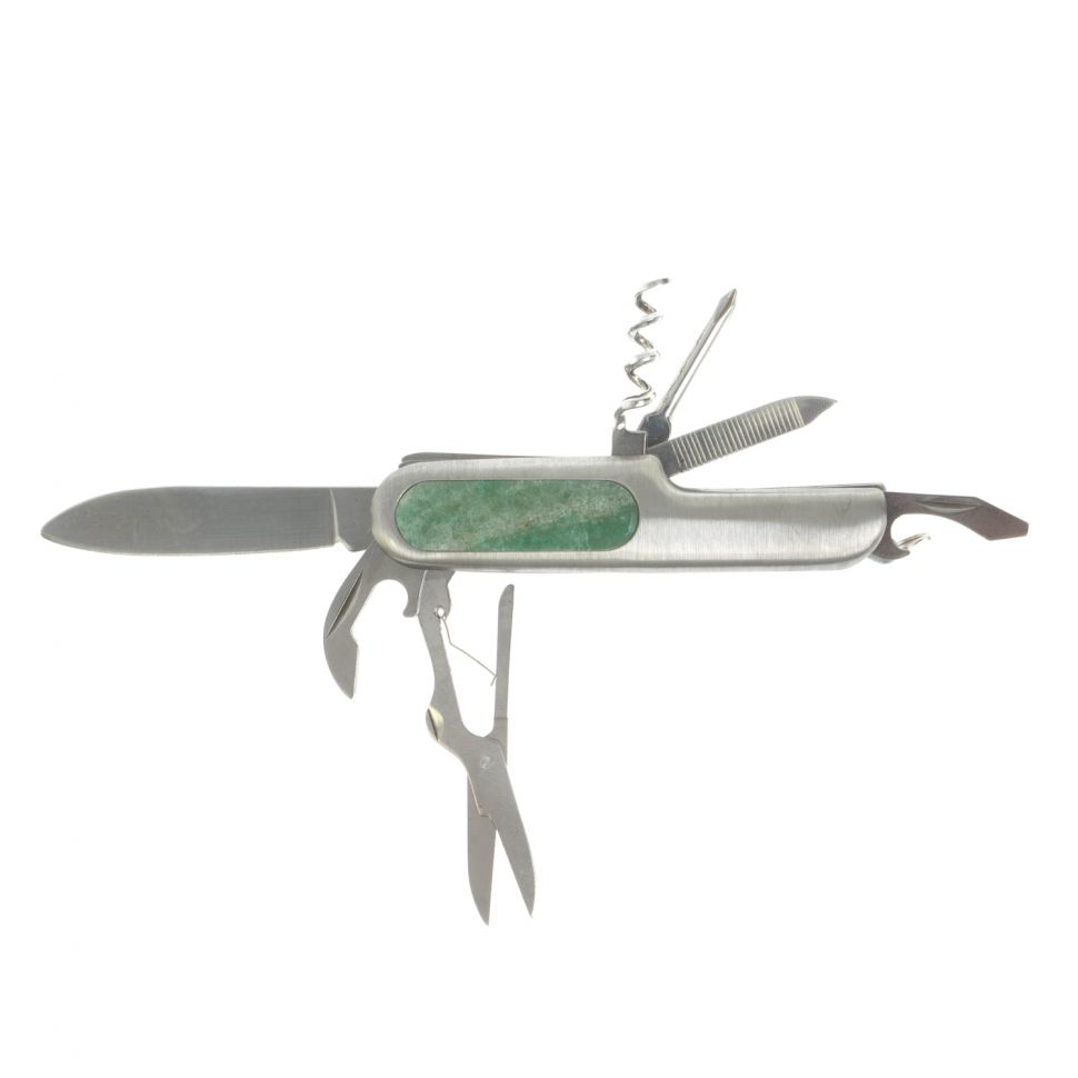 Нож мультитул складной 7 в 1 с камнем зеленый авантюрин фото 1 — 