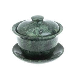 Гайвань из камня змеевик на блюдце 9,5х9,5х8,5 см — 