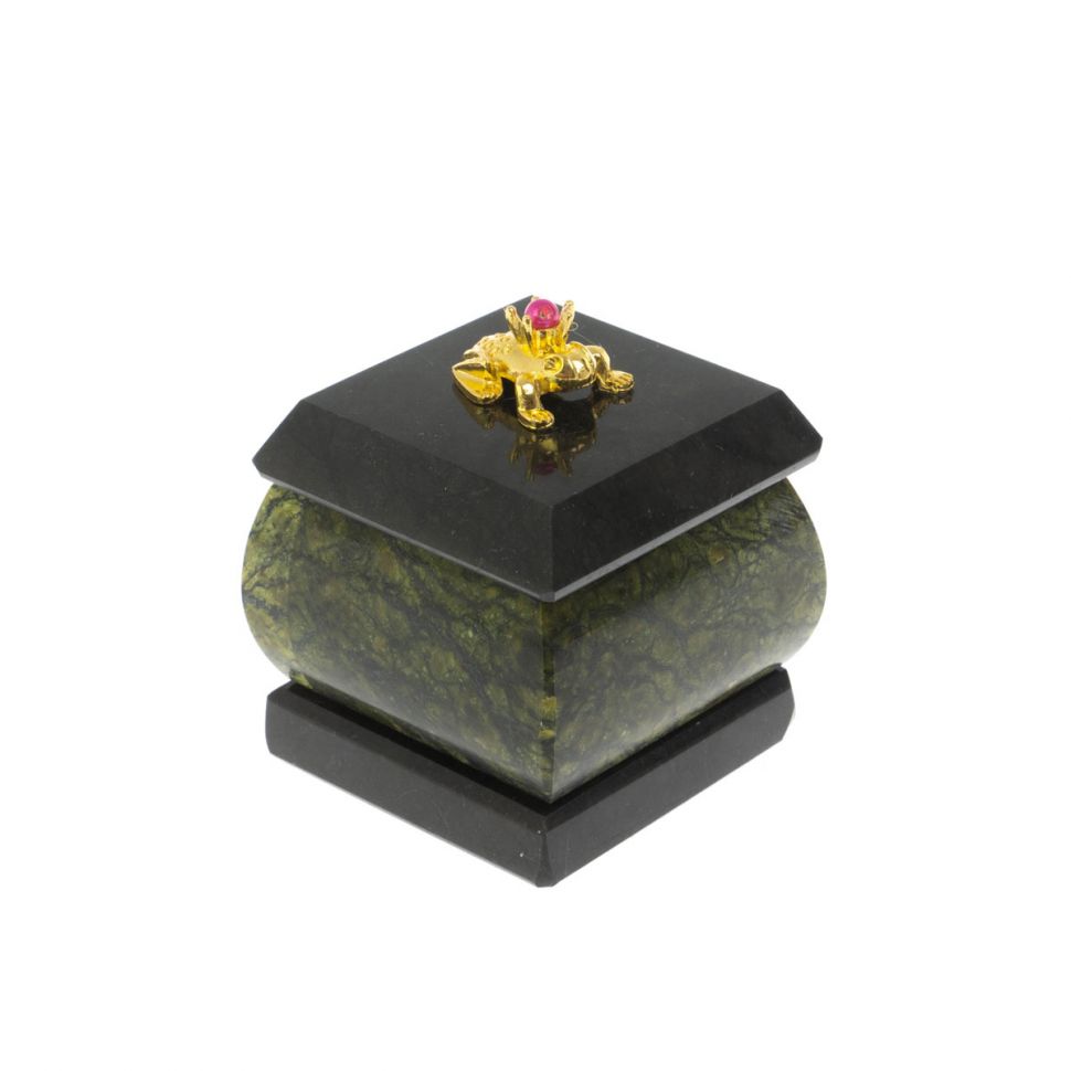 Шкатулка " Лягушка" из змеевика 4,5х4,5х6 см фото 1 — 