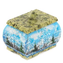 Шкатулка с рисунком &quot;Зима&quot; змеевик 10х7,5х9 см — 