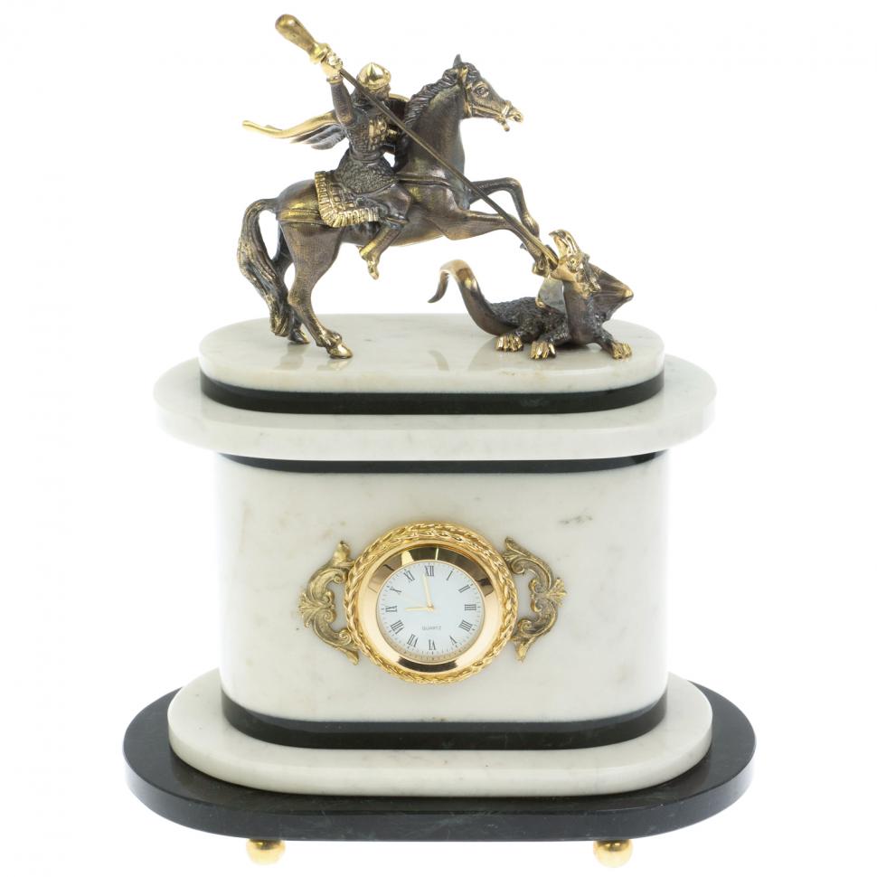 Часы "Георгий Победоносец" из мрамора и бронзы фото 1 — 