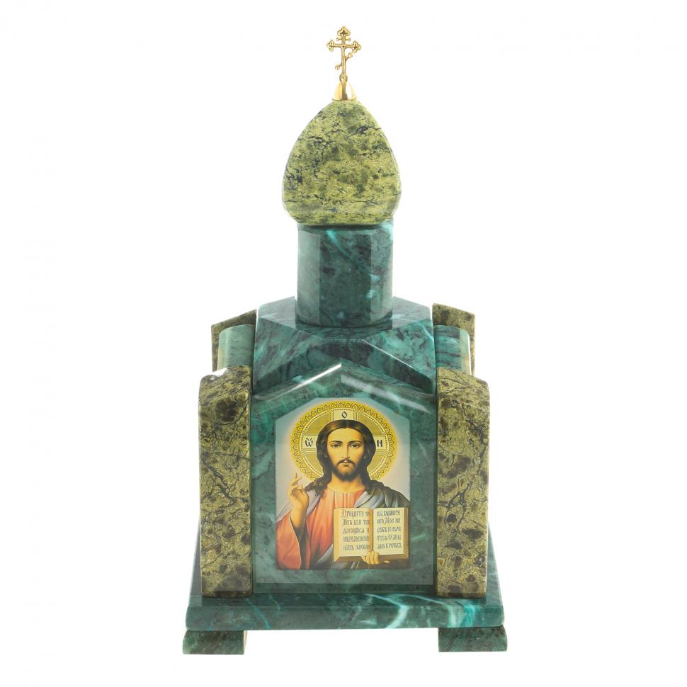 Шкатулка "Часовня" камень змеевик 14х14х24 см фото 1 — 