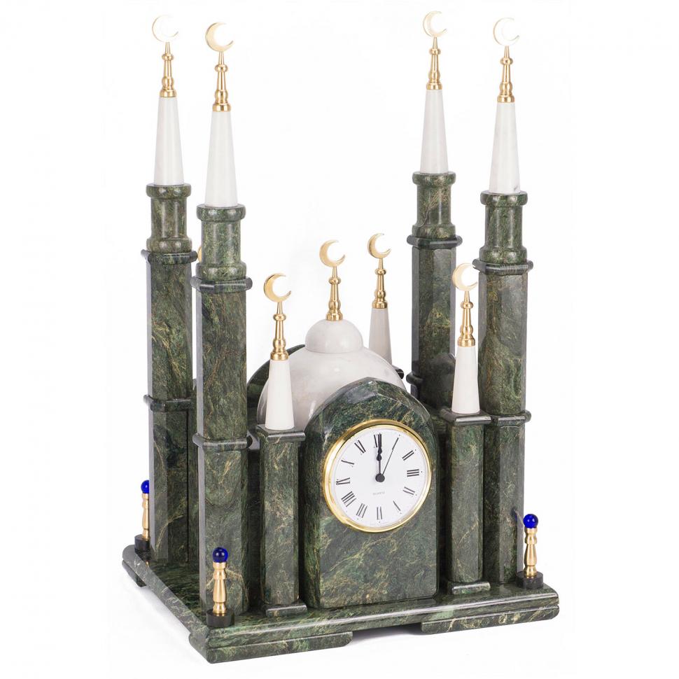 Часы "Мечеть" из камня змеевик мрамор большая фото 1 — 