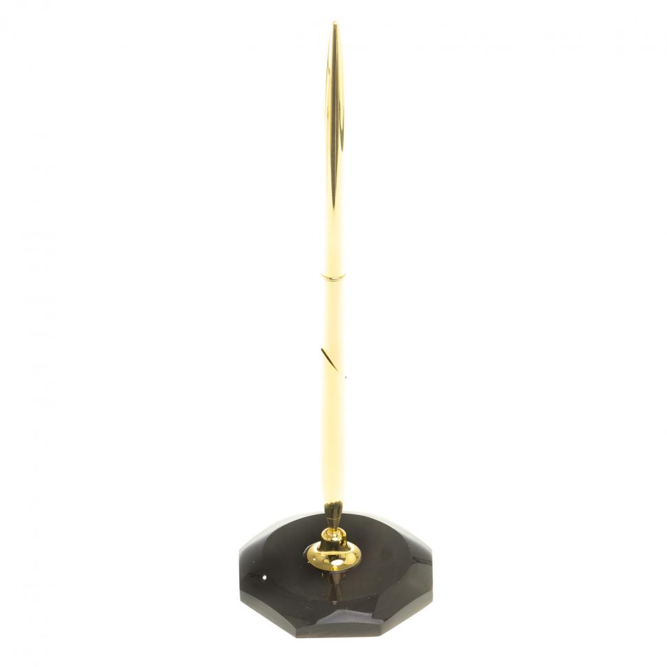 Ручка металлическая на восьмиугольной подставке из черного обсидиана 7х7х20 см фото 1 — 