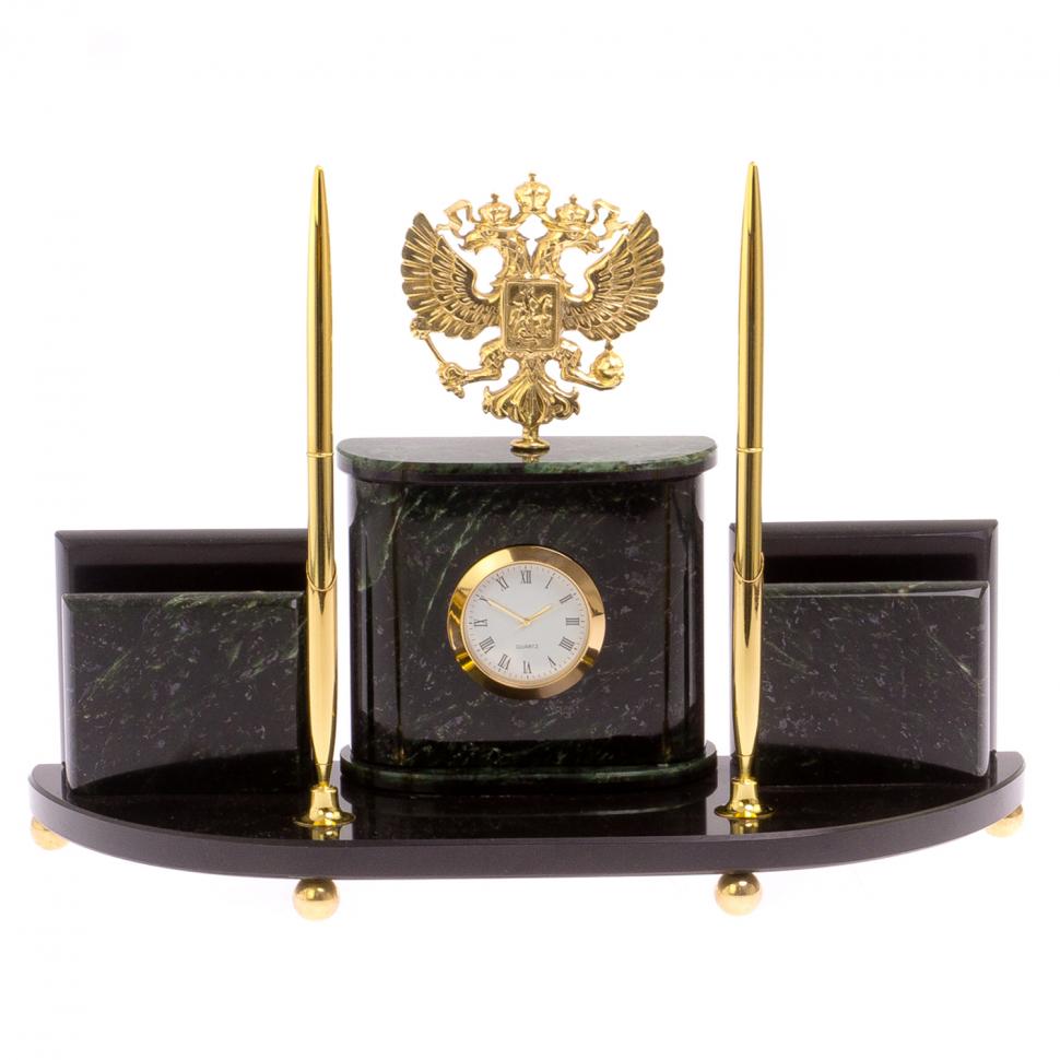 Настольный прибор "Герб России" камень нефрит фото 1 — 