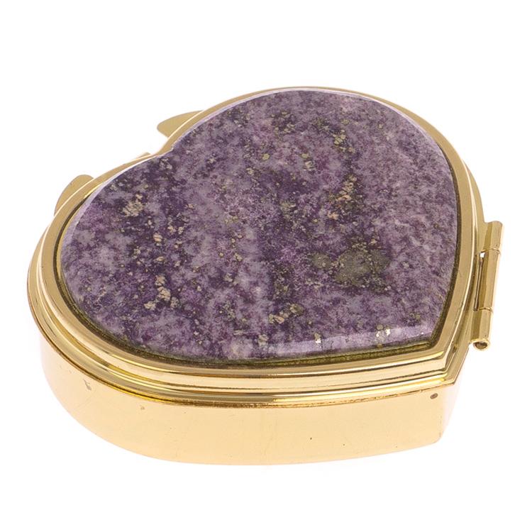 Таблетница "Сердце" на 3 отделения камень флюорит цвет золото фото 1 — 