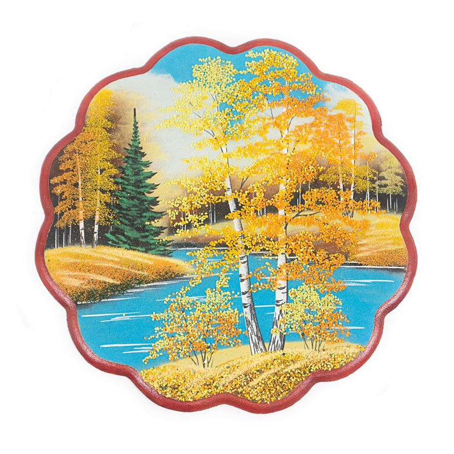 Панно с рисунком из камня "Осенний пейзаж" круглое 36x36 см фото 1 — 