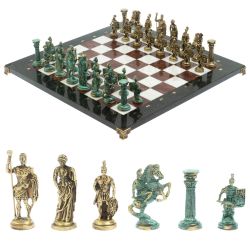 Шахматы &quot;Римские войны&quot; фигуры бронза / патина 44х44 см лемезит мрамор — 
