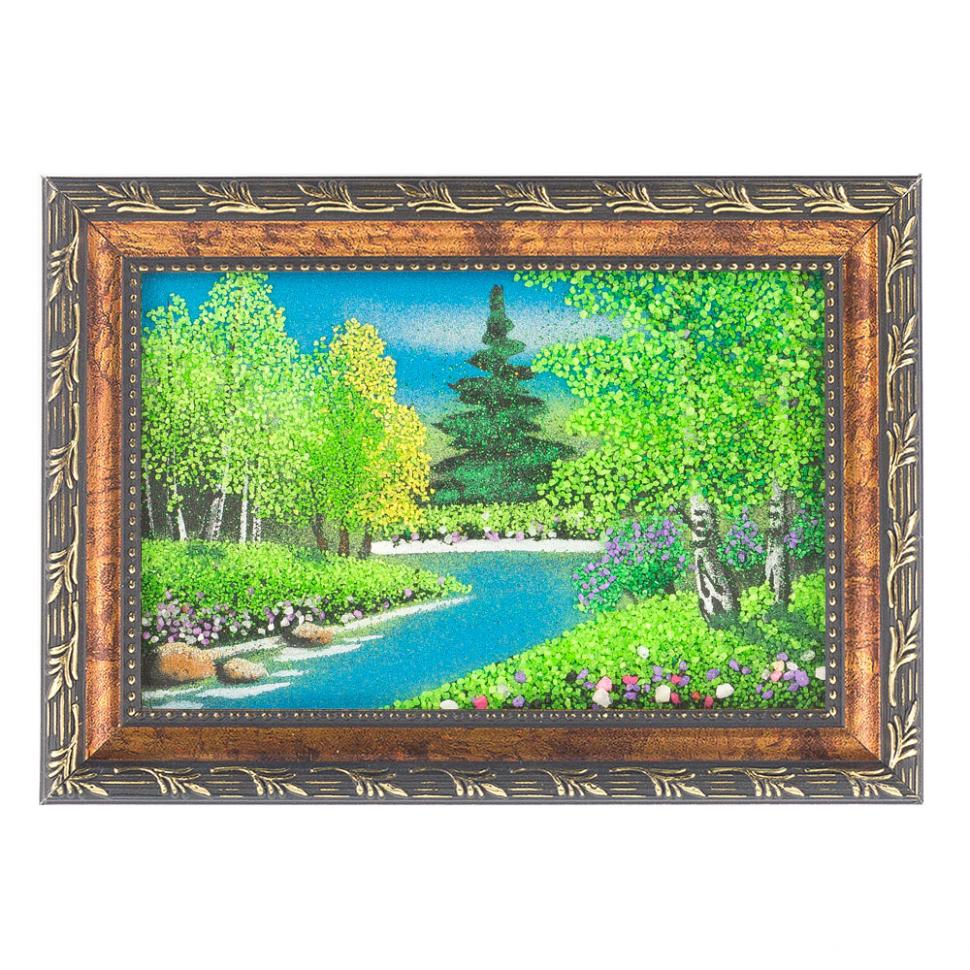 Картина "Летний пейзаж" рамка багет 10х15 см, каменная крошка фото 1 — 