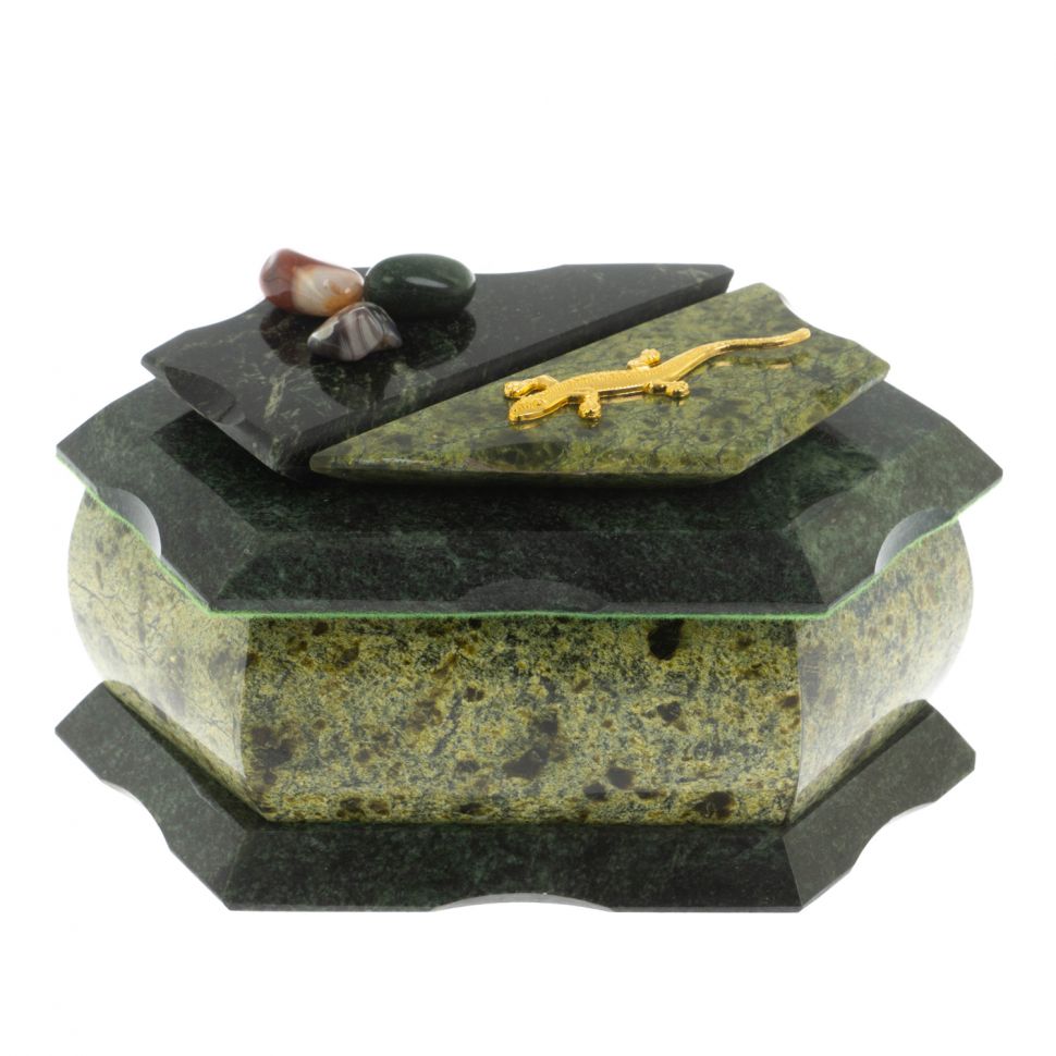Шкатулка из змеевика 14х9х7 см фото 1 — 