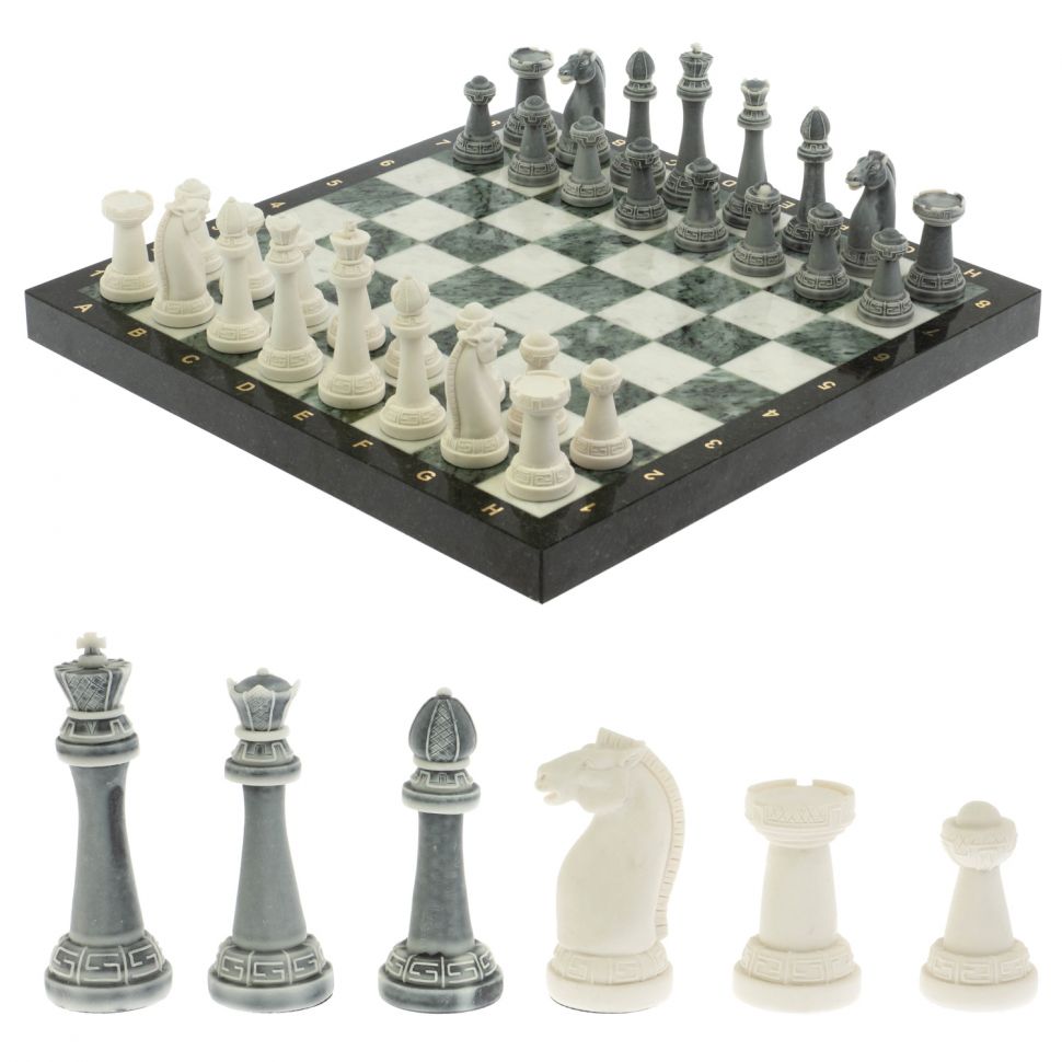 Шахматы "Стаунтон" доска 40х40 см мрамор / шабровский змеевик фото 1 — 