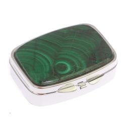 Таблетница на 2 отделения камень малахит цвет серебро — 