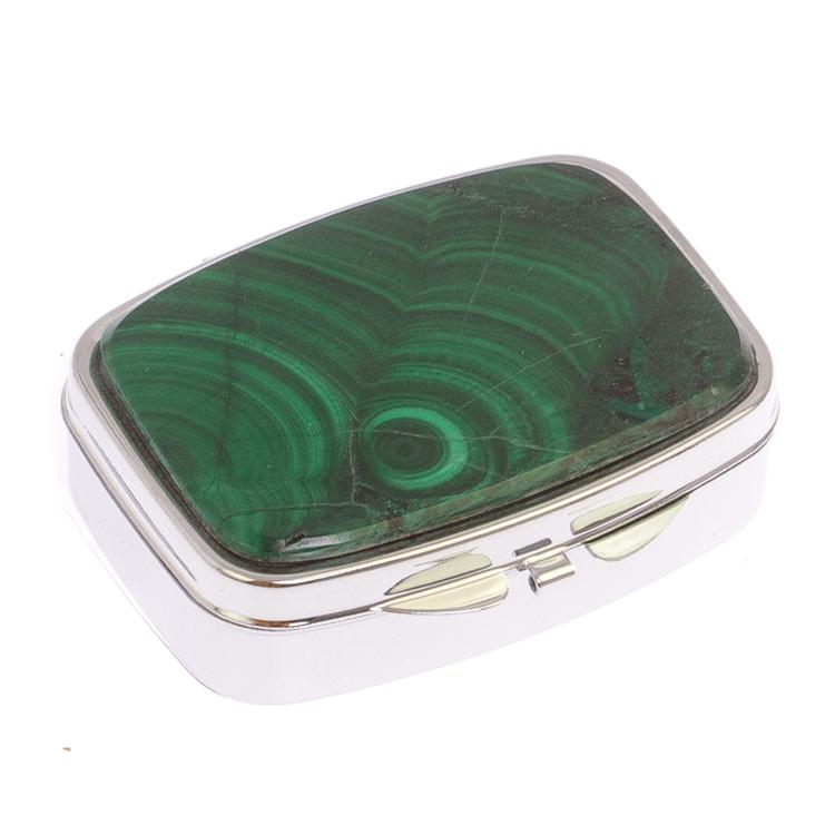 Таблетница на 2 отделения камень малахит цвет серебро фото 1 — 