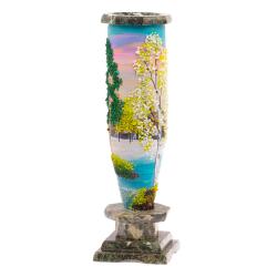 Каменная ваза с рисунком &quot;Весенний пейзаж&quot; 8х8х27см — 