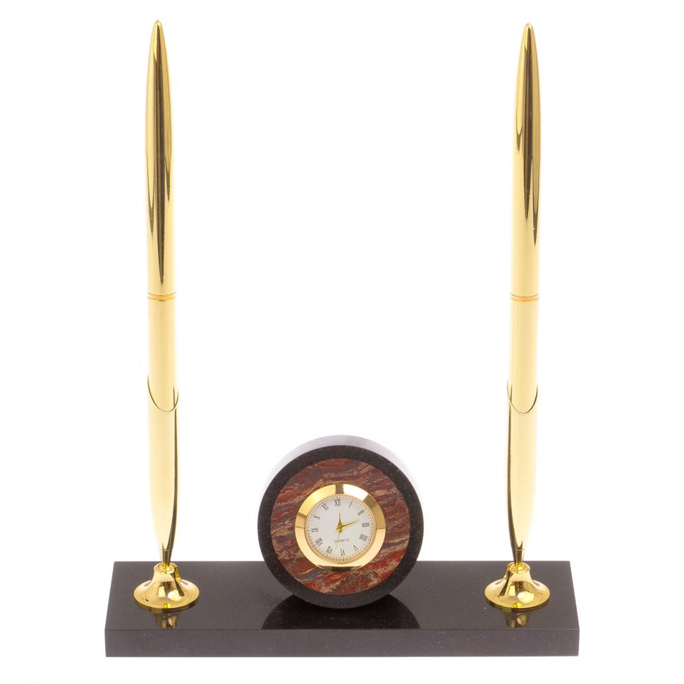 Часы настольные с двумя ручками камень яшма фото 1 — 