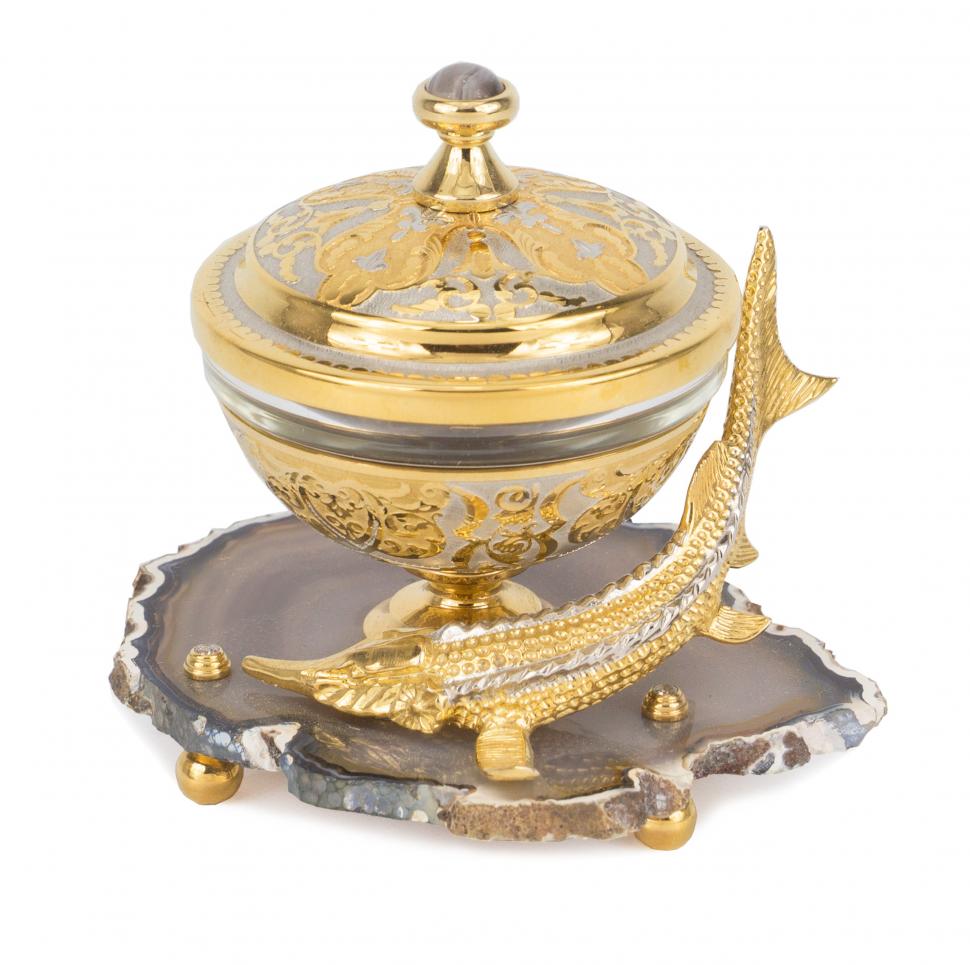 Икорница "Стерлядка" на агате в подарочной коробке Златоуст фото 1 — 