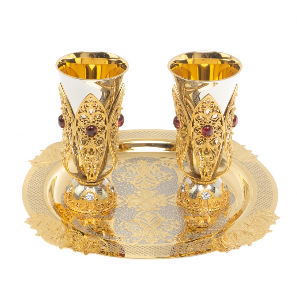 Водочный набор "Царский" 2 рюмки на подносе 80 мл Златоуст фото 1 — 