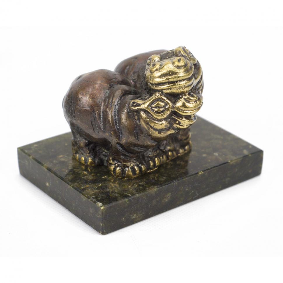 Статуэтка "Пара бегемотов средние" бронза змеевик фото 1 — 