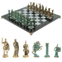 Шахматы &quot;Римские войны&quot; фигуры бронза / патина 44х44 см серый мрамор — 