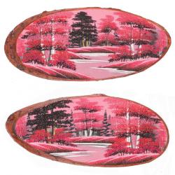 Панно на срезе дерева &quot;Розовый закат&quot; 80-85 см каменная крошка — 