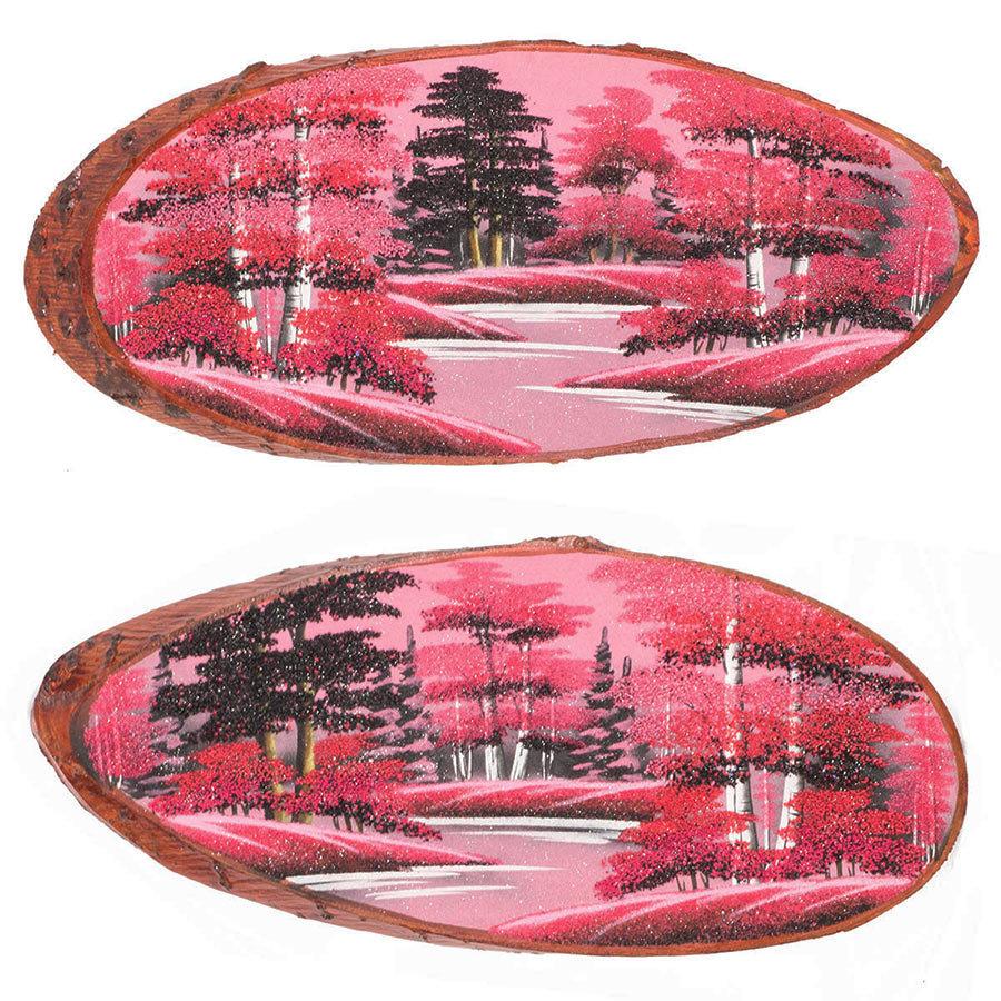 Панно на срезе дерева "Розовый закат" 80-85 см каменная крошка фото 1 — 