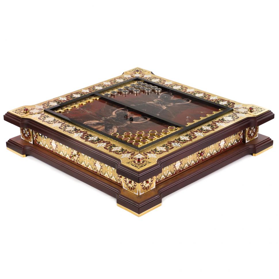 Эксклюзивные нарды "Орнамент" камень яшма Златоуст фото 1 — 