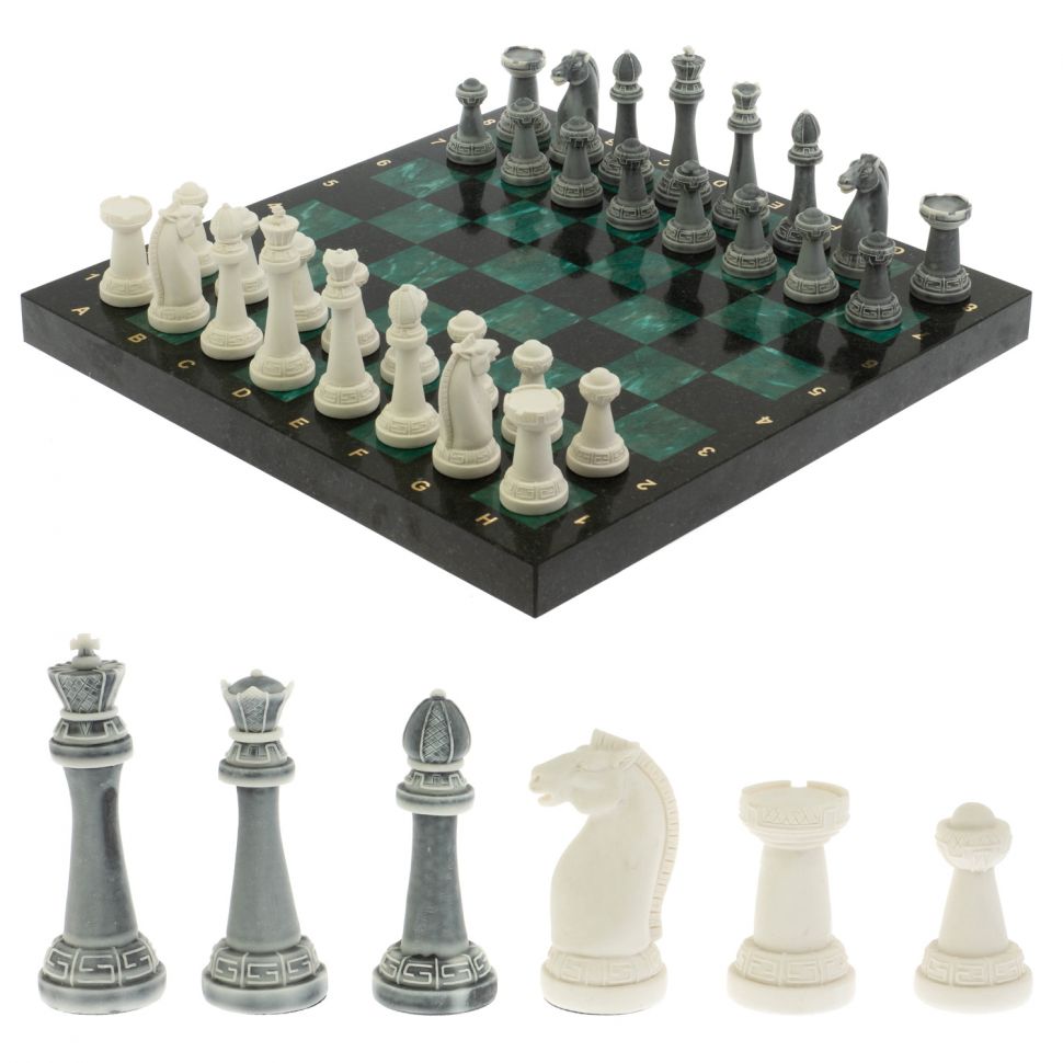 Шахматы "Стаунтон" из мрамолита / шабровский змеевик доска 40х40 см фото 1 — 